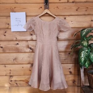 Dolce Viva Collection Midi Dress Chiffon Sheer Puff Cap Sleeves Ruffle‎ Bow Sz S